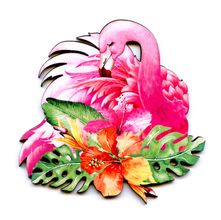 Aplique de MDF e Papel - Flamingo e Flor Tropical APM8 - 1026