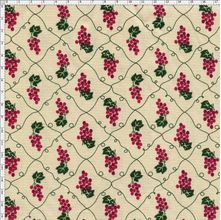 Tecido Estampado para Patchwork - Fruits: Composê Uvas e Folhas Fundo Bege (0,50x1,50)
