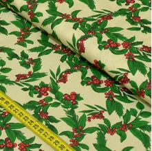 Tecido Estampado para Patchwork - Natal: Holly Fundo Bege (0,50x1,40)