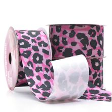 Fita Gorgurão Animail Print Leopardo Fundo Rosa 38mm 10 Metros - Progresso