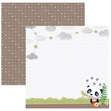 Folha para Scrapbook Dupla Face - Baby Panda no Jardim by Vinicius Barbosa