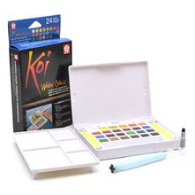 Estojo de Aquarela Koi Water Colors Portátil com Pincel Auto Umedecido - 24 cores