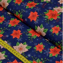 Tecido Estampado para Patchwork - Digital Natal Floral Fundo Marinho (0,50x1,40)