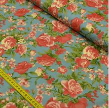 Tecido Estampado para Patchwork - Roses In Bloom: Rosas Fundo Azul (0,50x1,50)