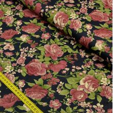 Tecido Estampado para Patchwork - Roses In Bloom: Rosas Fundo Marinho (0,50x1,50)