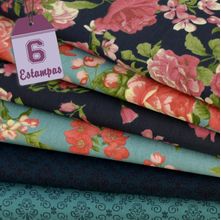 Kit de Tecido Roses In Bloom Azul/Marinho (30x70) 6 Estampas