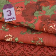 Kit de Tecido Roses In Bloom Vermelho (50x150) 3 Estampas