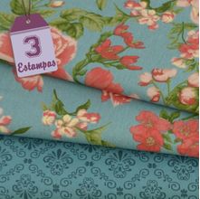 Kit de Tecido Roses In Bloom Azul (50x150) 3 Estampas