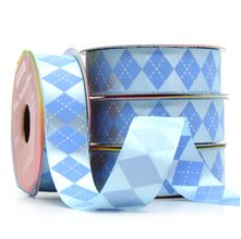 Fita de Cetim Quadriculado Azul Cor 543 - 22mm com 10 metros