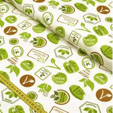 Tecido Estampado para Patchwork - Vegan Life: Label Verde (0,50x1,50)