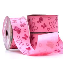 Fita Gorgurão Decore Glitter Borboletas Fundo Rosa 38mm 10 Metros - Progresso