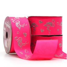 Fita Gorgurão Decore Glitter Flamingos Fundo Pink 38mm 10 Metros - Progresso