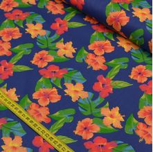 Tecido Estampado para Patchwork - Paradise: Hibisco Fundo Azul Royal (0,50x1,50)