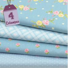 Kit de Tecido Coração de Pano: Azul (30x70) 4 Estampas