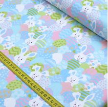Tecido Estampado para Patchwork - Páscoa: Coelhos e Ovos Azul Claro (0,50x1,40)