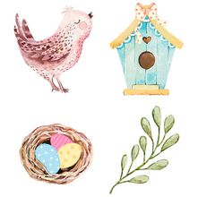 Aplique de MDF e Papel - Passarinho, Ninho, Casinha e Folhas APM3 - 277