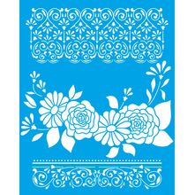 Stencil Litoarte 20 x 25 cm - STR-148 Flores, Arabescos, Barrado de Arabescos