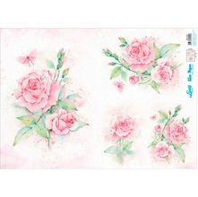 Slim Paper Decoupage 33,8 x 47,3 cm - SPL-001 Rosas Aquarela e Borboleta