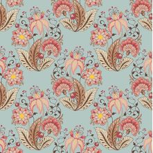 Tecido Estampado para Patchwork - Floral Jacobean: Floral Acqua  (0,50X1,40)