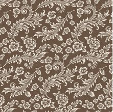 Tecido Estampado para Patchwork - Floral Jacobean: Arabescos Marrom (0,50X1,40)