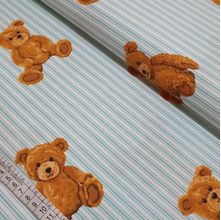 Tecido Estampado para Patchwork - Urso Teddy Bear: Urso com Listras Azuis Clara (0,50x1,40)