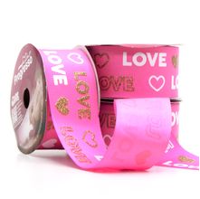 Fita Gorgurão Decore Glitter Love Fundo Rosa 38mm 10 metros - Progresso