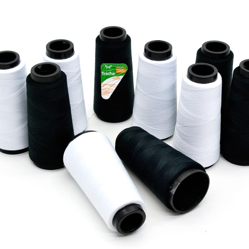 Kit Linha para Costura Reta 120 Branco e Preto Trichê - 1300 metros - 10  Unidades - Bazar Horizonte