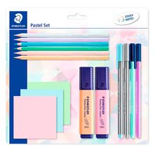 Kit Staedtler Pastel com Canetas, Lápis de Cor, Marcador e Stick Notes