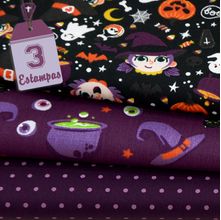 Kit de Tecido Halloween Roxo (30x70) 3 Estampas
