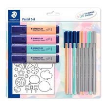 Kit Canetas Fineliner e Marca Texto Tom Pastel Staedtler + 50 Adesivos