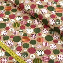 Tecido Estampado para Patchwork - Natal: Bolas Natalinas Caqui (0,50X1,40)