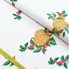 Tecido Estampado para Patchwork - Natal: Barrado Azevinho com Laranja (0,50X1,40)