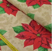 Tecido Estampado para Patchwork - Natal: Poinsétia Grande Fundo Bege (0,50X1,40)