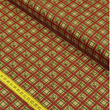 Tecido Estampado para Patchwork - Natal: Xadrez com Azevinha Fundo Caqui (0,50X1,40)