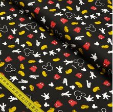 Tecido Estampado para Patchwork - Coleção Disney Guarda Roupa Mickey Fundo Preto (0,50x1,50)