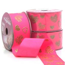 Fita Gorgurão Decore Glitter Corações Fundo Pink 38mm 10 Metros - Progresso