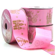 Fita Gorgurão Decore Glitter Princesa Fundo Rosa 38mm 10 Metros - Progresso