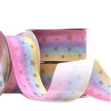 Fita Gorgurão Decore Glitter Estrelas Fundo Arco Iris 38MM 10 Metros - Progresso