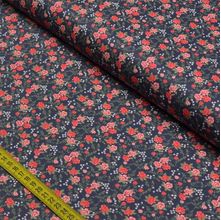 Tecido Estampado para Patchwork - Rosinhas: Marinho com Coral (0,50x1,40)