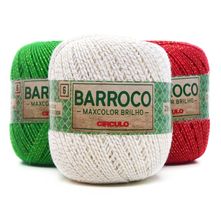Kit Barbante Barroco MaxColor Brilho Natal nº 6 200g - 3 Cores