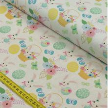 Tecido Estampado para Patchwork - Páscoa: Coelho com Flores (0,50x1,40)
