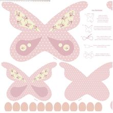 Tecido Estampado para Patchwork - Coração de Pano: Painel Borboleta Rosa (0,64x1,48)