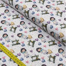 Tecido Estampado para Patchwork - Costura Country: Mini Costureiras (0,50x1,40)