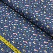 Tecido Estampado para Patchwork - Costura Country: Botões Marinho (0,50x1,40)