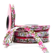 Viés Estampado Fino 12mm 20 metros - Rosas Pink