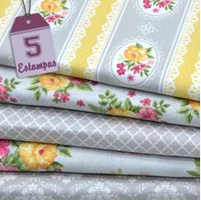 Kit de Tecido Beautiful Smile Cinza (30x70) 5 Estampas