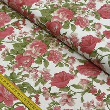 Tecido Estampado para Patchwork - Roses In Bloom: Rosas Bege Com Bordô Fundo Branco (0,50x1,50)