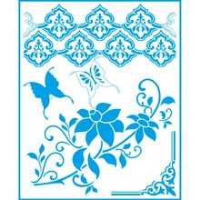 Stencil Litoarte Mara Fernandes 20 x 25 cm - STR-184 Arabescos, Borboleta, Flores