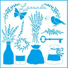 Stencil Litoarte  20 x 20 cm - STXX-193 Lavanda, Passarinho, Borboleta