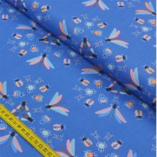 Tecido Estampado para Patchwork - Coleção Insetos Fundo Azul by Lulublu (0,50x1,40)